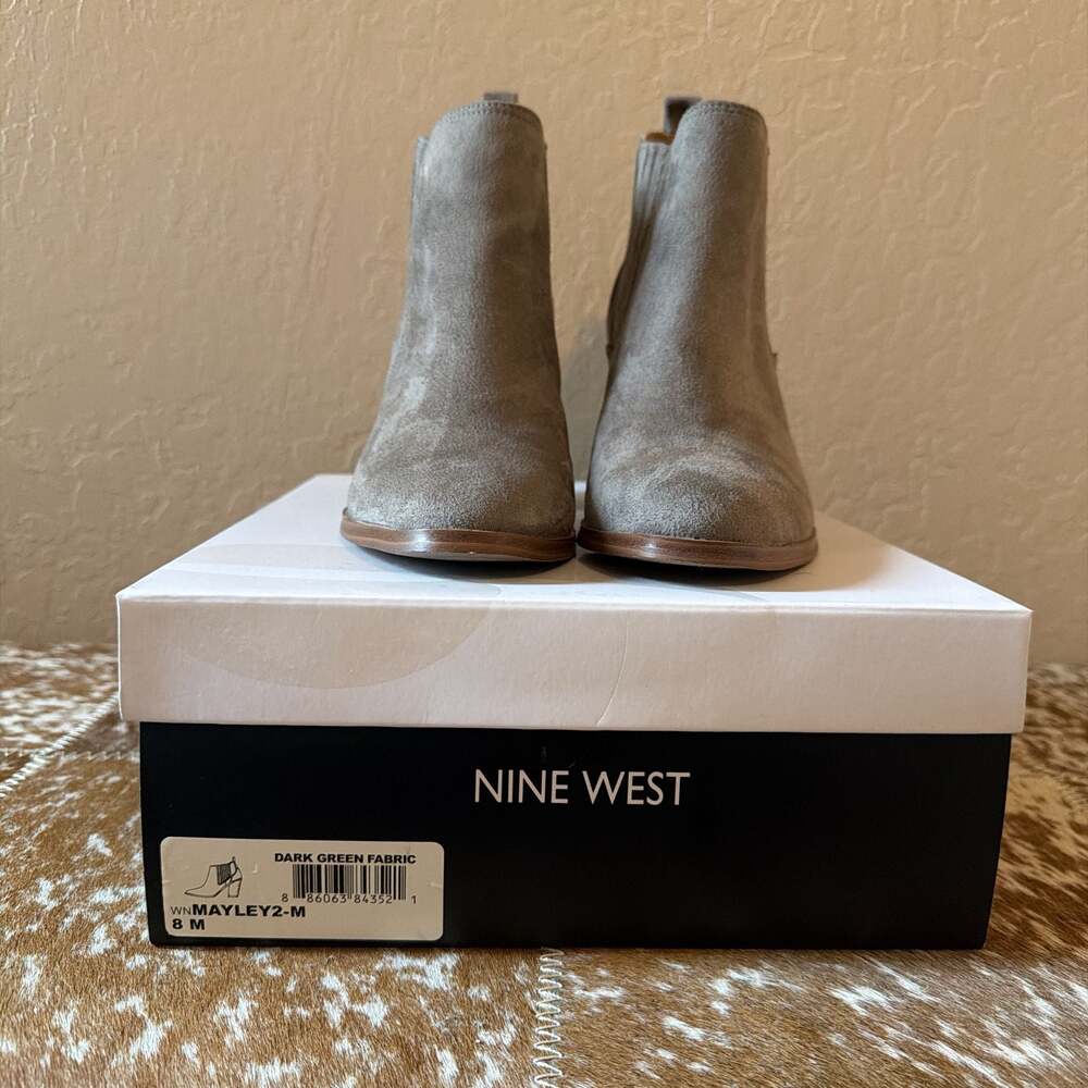 Nine West Mayley Block Heel Ankle Booties, Suede-Style Gray, Size 8